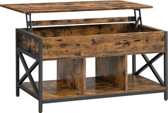 Vasagle Mesa de centro con tablero elevable de color marr&oacute;n r&uacute;stico y negro