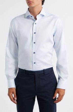 Lorenzo Uomo Trim Fit Textured Stripe & Dot Stretch Cotton Dress Shirt in Light Blue at Nordstrom Rack, Size 14.5 - 32/33