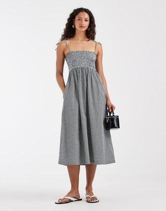 Jack & Jones Vestito lungo in seersucker a quadretti neri e bianchi-Nero
