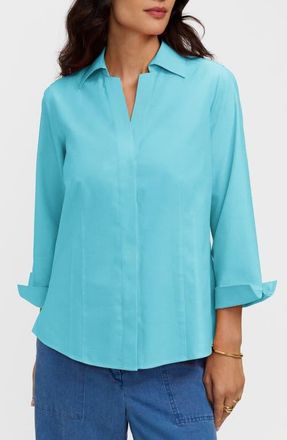 Foxcroft Taylor Fitted Non-Iron Shirt in Capri Blue at Nordstrom, Size 14P