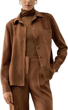 LilySilk Womens Basic Silk Spread Collar Shirt in Espresso at Nordstrom, Size Small