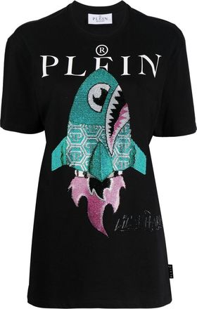 Philipp Plein Lil Shark short-sleeve T-shirt - women - Cotton - L - Black