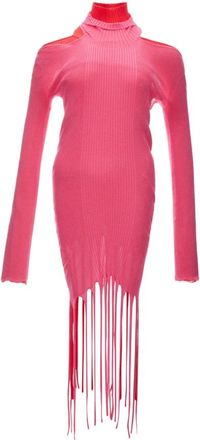 Bottega Veneta Jurk met Franjes - Dames - Kleedjes - Roze - L - Katoen - Kleedjes