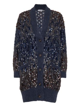 Brunello Cucinelli sequin-embellished cardigan - women - Mohair/Fabric/Nylon - S - Blue
