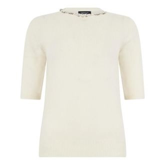 Fabiana Filippi T-shirt met ronde hals en korte mouwen - Dames - Ronde hals truien - Wit - XS - Wol - Truien & Vesten