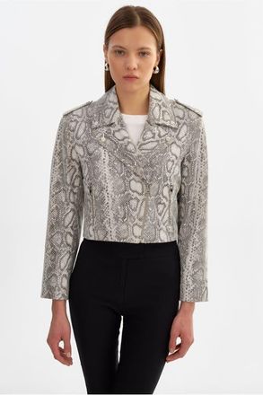 LaMarque Denalda | Leather Cropped Biker Jacket in Snake at Nordstrom, Size X-Large