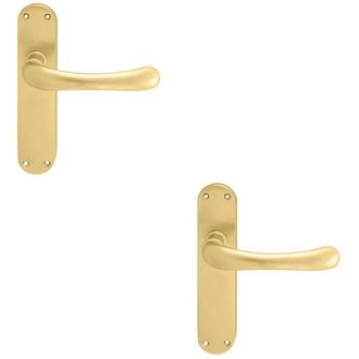 Loops 2x PAIR Smooth Rounded Handle on Shaped Latch Backplate 185 x 42mm Satin Brass in Metallics