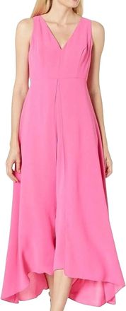 Adrianna Papell Tonal Overlay Jumpsuit Midi Dress In Fiesta Pink