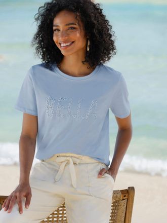 Heine T-Shirt HEINE Shirt, Damen, Gr. 34, eisblau, 100% Baumwolle, unifarben, Rundhals, Shirts T-Shirt