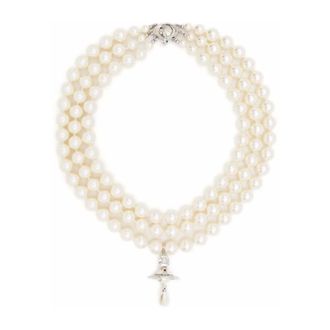 Vivienne Westwood Accessoires, Dames, Geel, ONE Size, Three Row Pearl Drop Choker