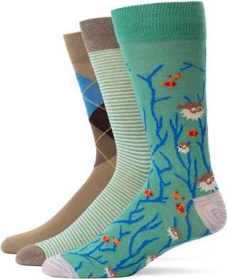 Lorenzo Uomo Assorted 3-Pack Crew Socks in Teal at Nordstrom Rack, Size 10-13
