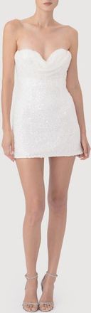 Sau Lee Lara Beaded Strapless Cocktail Minidress in White at Nordstrom, Size 14