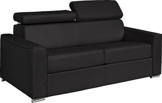 Vente-Unique Sof&aacute; cama de 4 plazas expr&eacute;s en cuero de b&uacute;falo negro - Somier de l&aacute;minas anchas 160 cm - Colch&oacute;n 22 cm viscoel&aacute;stico - VIZIR