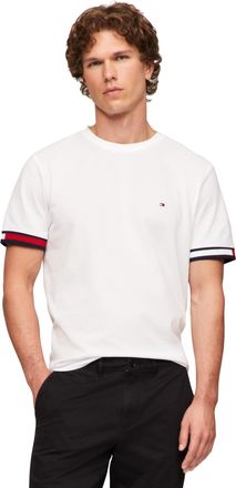 Tommy Hilfiger Mens Short Sleeve Breathable Cotton T-Shirts with Cuff Design, White, Medium