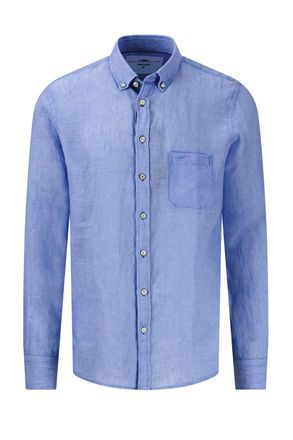 Fynch-Hatton Fynch-Hatton Mens LONG SLEEVED LINEN SHIRT STRONG BLUE Cotton - Size X-Large