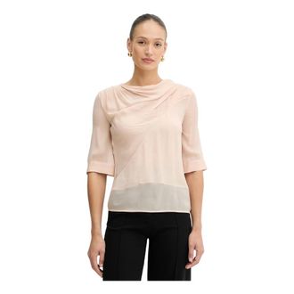 Pinko Pinko, Overhemden, Dames, Roze, S, Leer, Blouse met ronde hals