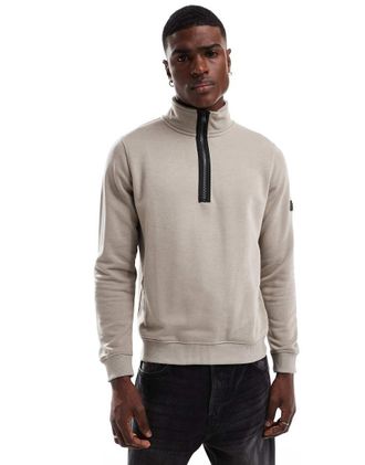 Barbour Felpa color cemento con collo a imbuto e logo-Grigio