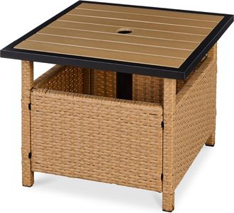 Best Choice Products Wicker Rattan Patio Side Table Outdoor Furniture for Garden, Pool, Deck w/ Umbrella Hole
