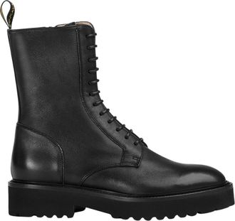 Doucal's Leren Combat Boot - Dames - Veterlaarzen - Zwart - 39 EU - Leer - Schoenen