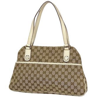 Gucci Beige Ivory Gg Canvas Leather Tote Bag (Pre-Owned)