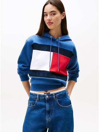 Tommy Hilfiger Womens Bold Flag Logo Hoodie - Blue - XS