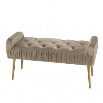 Macabane Banco de terciopelo topo con patas de metal dorado