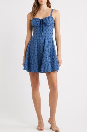 Emerald Sundae Tie Front Fit and Flare Dress in Denim at Nordstrom, Size Small