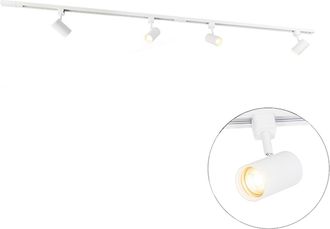 QAZQA Moderno Sistema De Riel Moderno Monof&aacute;sico Con 4 Focos Blancos - Jeana Acero Alargada Adecuado Para Led Max. 4 X 50 Watt - Qazqa
