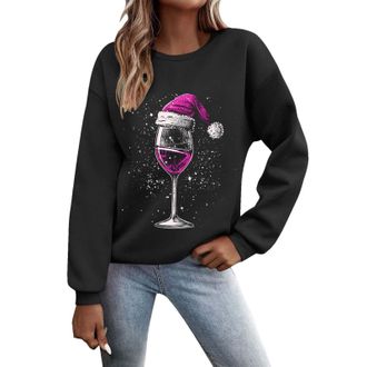 Generic 2025 Christmas 2024 Winter Fashion Purple Wine Glass Print Womens Hooded Sweatshirt, black, L
