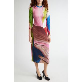 Stine Goya Print Long Sleeve Body-Con Stretch Jersey Midi Dress in Hands at Nordstrom Rack, Size X-Small/small