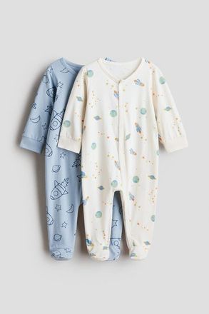 H&M 2-pack Cotton Sleepsuits in Light Blue/space at Nordstrom, Size Newborn