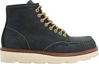 Docksteps Zwarte Leren Midden Man Laarzen - Heren - Veterlaarzen - Zwart - 40 EU - Leer - Schoenen
