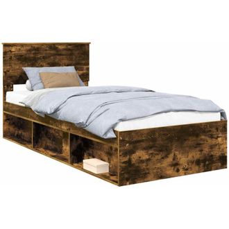 vidaXL Estructura De Cama Con Cabecera Roble Ahumado 90 X 200 Cm Vidaxl