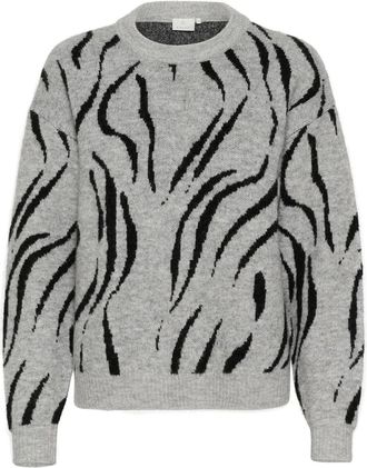Kaffe Gebreide Trui Grijs Melange / Zwart - Dames - Ronde hals truien - Grijs - S - Truien & Vesten