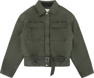 Entire studios Green Cropped Belted Cotton Jacket