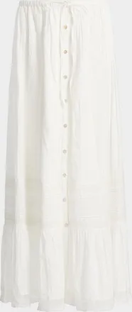 LoveShackFancy Brina Eyelet Lace Cotton Maxi Skirt