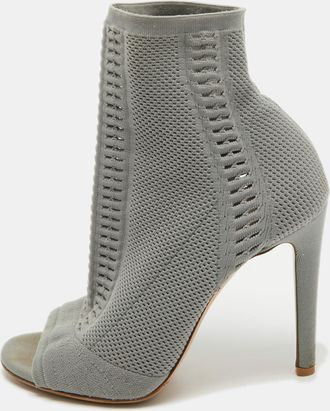 Gianvito Rossi Grey Knit Fabric Open Toe Ankle Boots