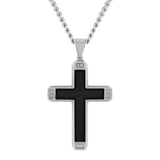 Robert Alton Diamond Accent Stainless Steel & Faux Leather Cross Pendant