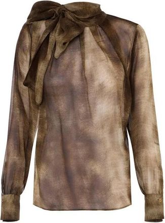 Elisabetta Franchi Blouse in voile stof met pythonprint - Dames - Blouses - Bruin - L - Overhemden