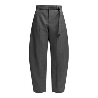 sacai Pantaloni a gamba larga in misto lana con cintura - - Trousers - Uomo - Grigio - M