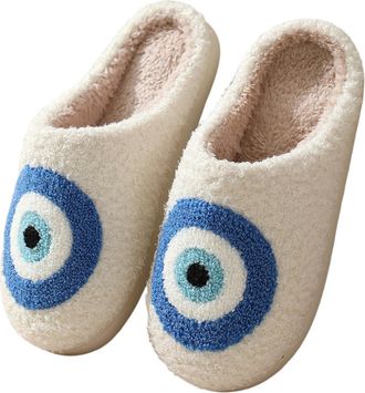 Generic 2025 Halloween Cotton Slippers Fall/Winter Heart-Shaped Indoor Shoes Home Cartoon Plush Warm Slippers (Blue eye,2.5)