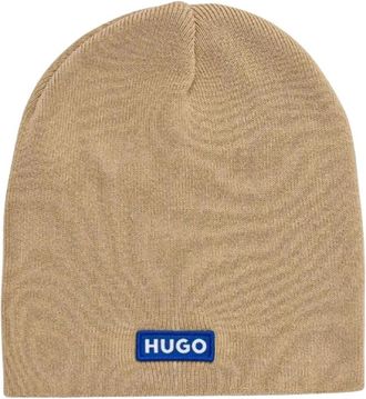 HUGO BOSS Blauwe Gebreide Muts - Heren - Hoeden - Beige - ONE Size - Katoen - Accessoires