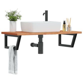 Berkfield Home Basin Shelf Wall Mounted Steel & Solid Wood Beech in Brown