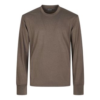 Tom Ford Tops, Heren, Bruin, L, Katoen, T-shirt met lange mouwen en ronde hals