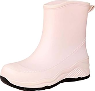 Generic Short Rain Boots for Womens Ankle Rainboot Garden Boot Ladies Rubber Outside Work with Comfort Car Boot Liner (White, 5.5)