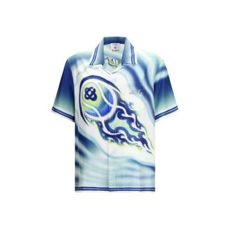 Casablanca Mens Round Neck Cotton T-shirt With Logo Print - Light Blue Silk - Size X-Large