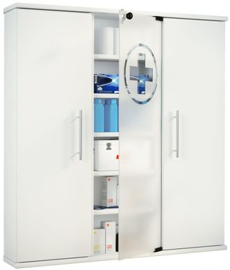 ebuy24 Ebuy24 - Gabinete M&eacute;dico Vcm Dimensiones Aprox. 92 X An. 88 X P. 18 Cm Armario De Farmacia Con Cerradura Con Tres Puertas Giratorias De Pie Gabinete F