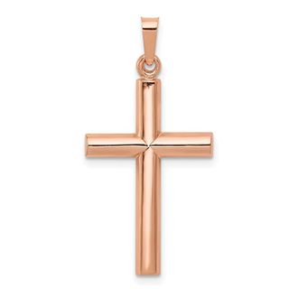 Diamond2Deal 14K Rose Gold Brushed and Polished Hollow Cross Pendant