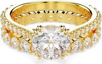 Swarovski Stilla Set of 2 Crystal Solitaire & Band Rings in White/Gold at Nordstrom, Size 6