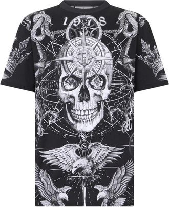 Philipp Plein Ronde Hals T-Shirt Tattoo - Heren - T-shirts - Zwart - L - Katoen - Tops